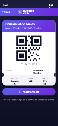 Entrada digital en la app del club